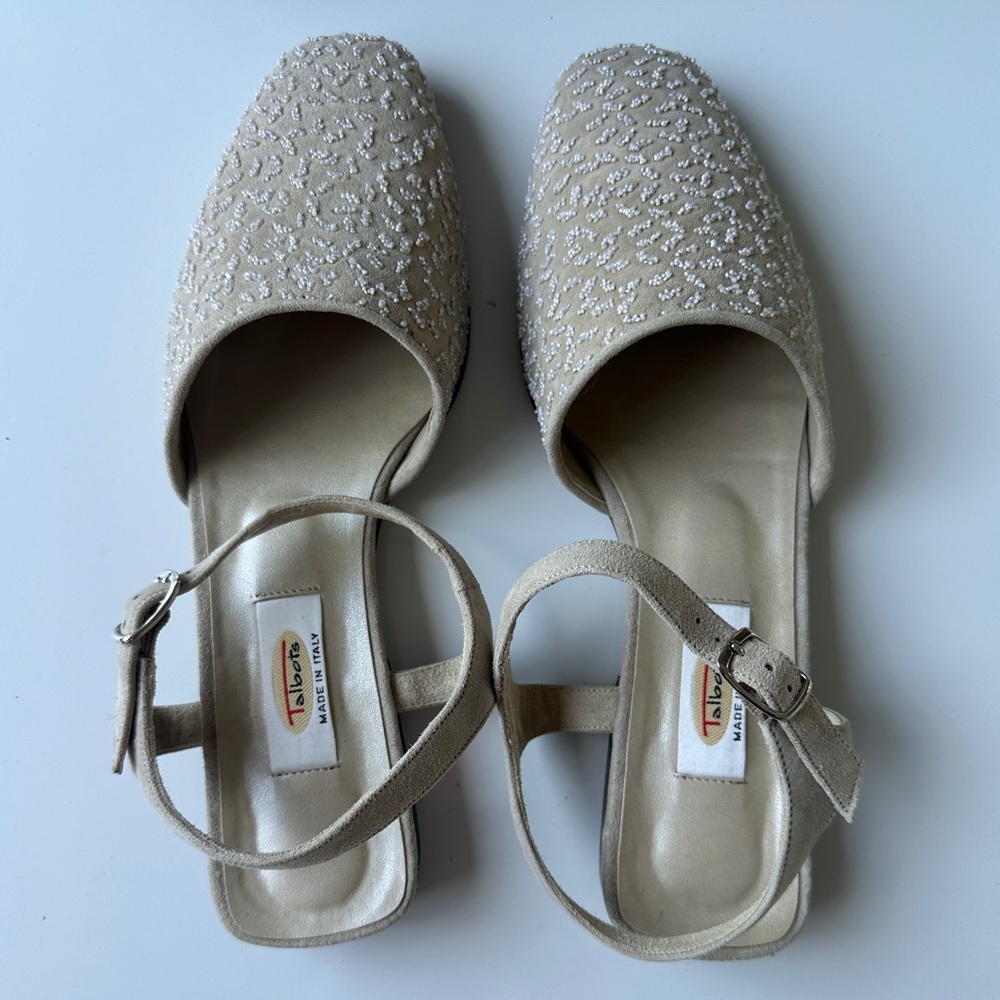 NEW Vintage Talbots Champagne Pia Beaded Leather Vero Cucio Flats Women’s 8 Box - Picture 4 of 9
